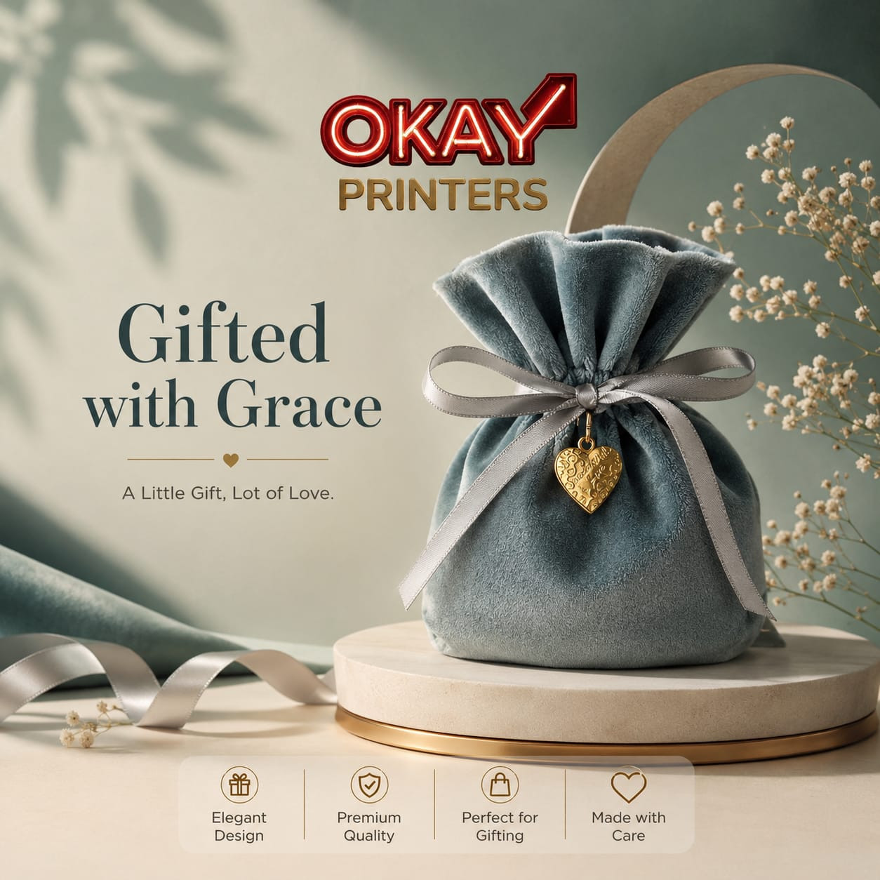 Luxury Velvet Gift Bag with Heart Charm